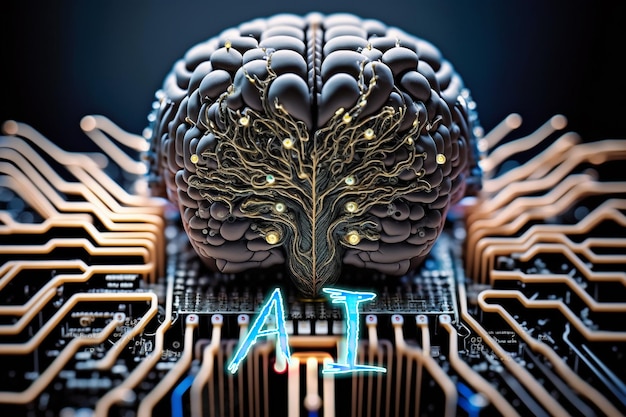 Artificial intelligence new technology Science futuristic Abstract human brain AI technology CPU central processor unit chipset Big data Machine learning and cyber mind domination Generative AI