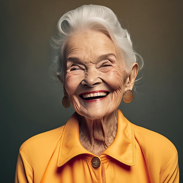 Artificial intelligence portrait of 75 year old woman smiling