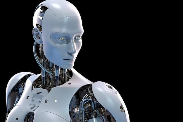 Artificial Intelligence robot Stylish handsome cyborg head in profile Futuristic man Generative AI