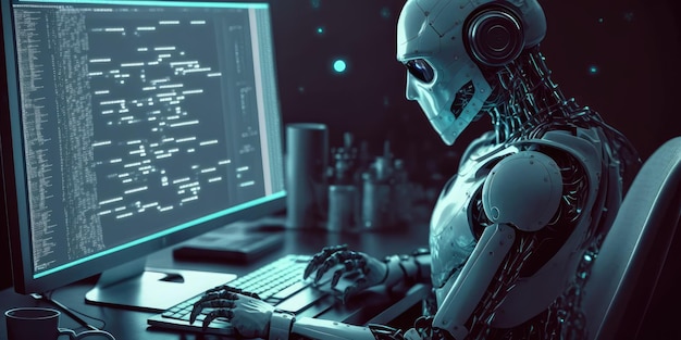 gptバイナリコーディング用のコンピューターソフトウェアを使用する人工知能ロボット