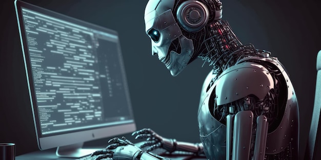 Робот с искусственным интеллектом, использующий компьютерное программное обеспечение для двоичного кодирования gpt