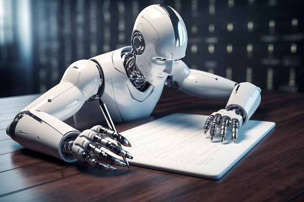 Artificial intelligence robot writing ai essay and education concept generative ai