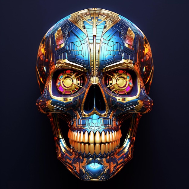 Artificial intelligence skull in cyberpunk style