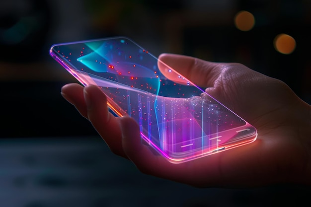 Artificial Intelligence smartphone with an interface translucent screen technology futuristic