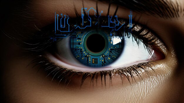 Photo artificial intelligence with human eye covered
