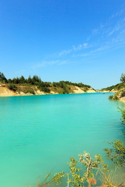Artificial lake formed on the site of the chalk quarries.  Belarus