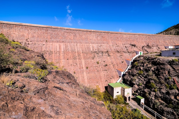 Artificial Lake Water Dam in the Canary Islands Gran Canaria