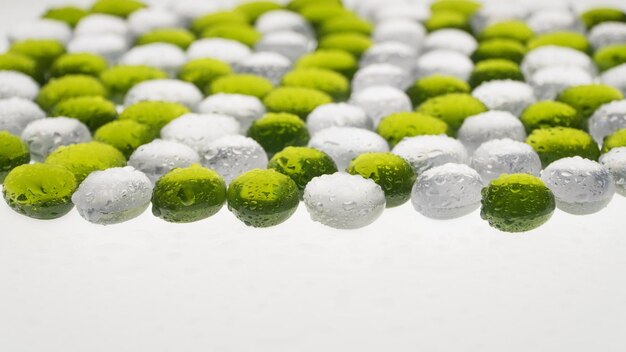 Artificial round stones with water drop of green and white color imitation pebbles