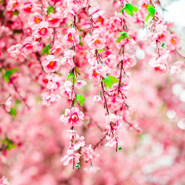 Artificial Sakura flowers for decorating japanese style Spring blossom Image has shallow depth of field