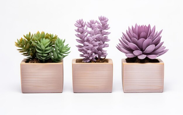 Artificial Succulents in VintageInspired Wooden Planters isolated on transparent Background