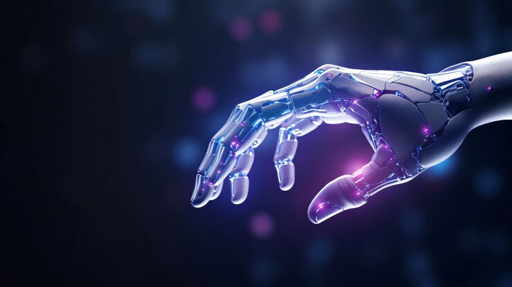 Foto artificiële intelligentie concept robot vinger futuristische technologie digitale automatisering scène