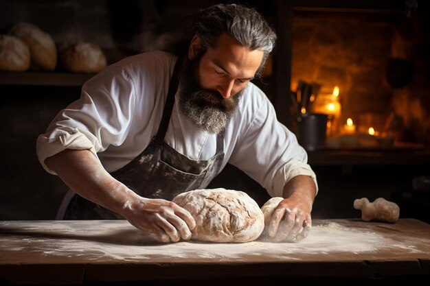 Artisan Baker Kneading Dough for Fresh Aromatic Delights