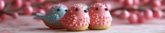 Artisan Bird Cookies with Pink Icing Decorations