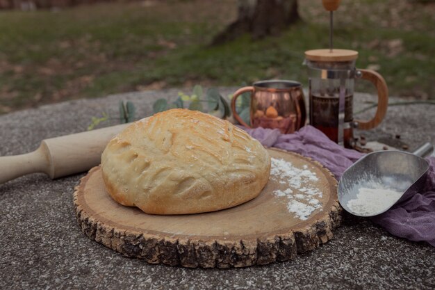 Artisan bread on wooden board