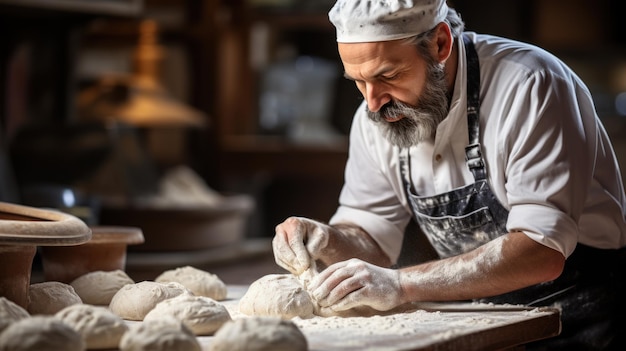 Photo artisan chef hands kneading dough