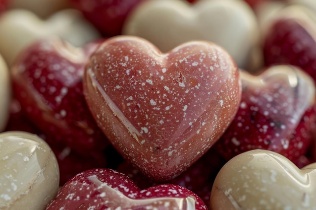 Artisan chocolate hearts closeup