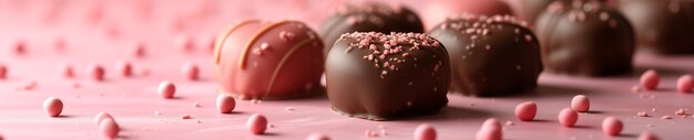 Photo artisan chocolate truffles on pink backdrop