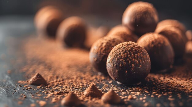 Artisan chocolate truffles with cocoa powder