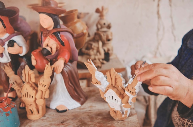 Artisan weaver working in his workshop ayacucho peru selective focus