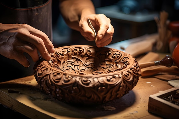 an artisan who creates an elaborate bowl out of clay