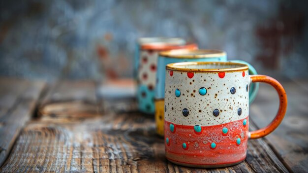 Artisanal Aesthetics Handcrafted Mugs with Rustic Charm and Vibrant Patterns