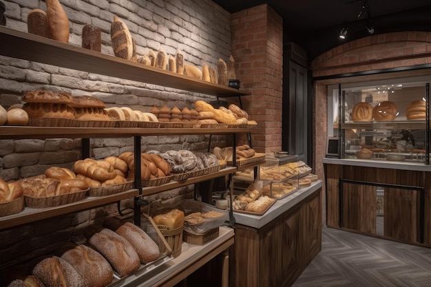 Artisanal bakery with freshly baked breads and pastries created with generative ai