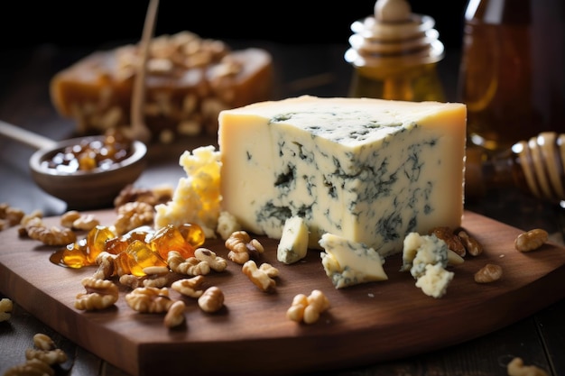 Artisanal blue cheese with honey and nuts created with generative ai