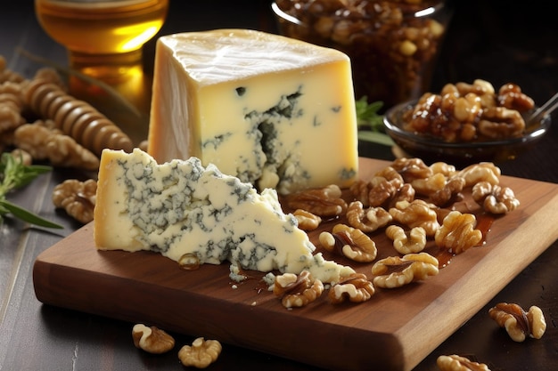 과 견과류로 만들어진 수공예 파란 치즈