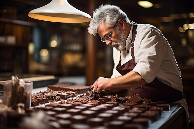 Artisanal Chocolate Lab 전문가 남성 쇼콜라티에이자 Work AI의 마스터 셰프