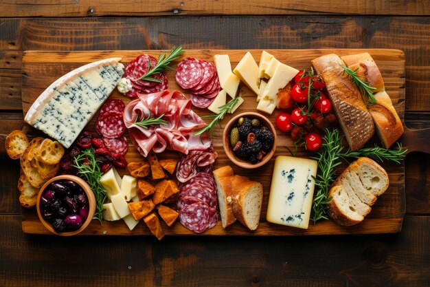 Photo artisanal delights cheese meat bread array