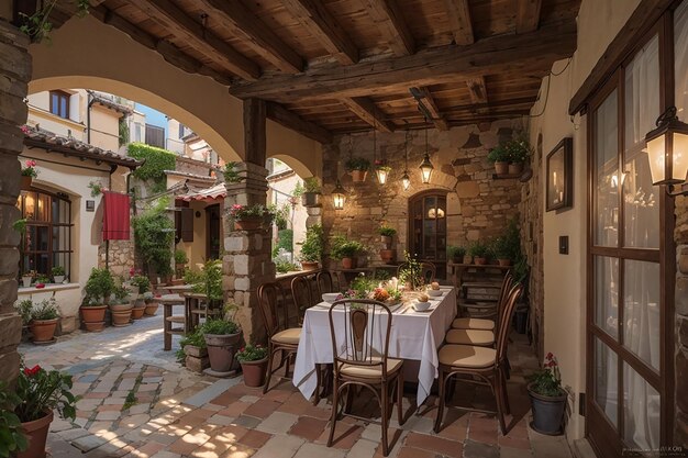 Artisanal Italian Trattoria Rustic Charm Vine Covered Trellises and Pasta Perfection