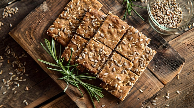 Artisanal oatmeal flapjacks on rustic wooden board simple homemade treats ideal for breakfast healthy lifestyle concept top view wooden texture AI