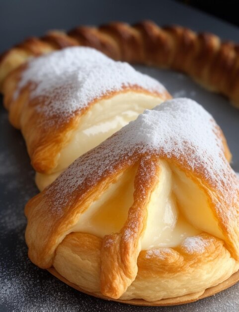 Artisanal puff pastry baked until golden brown filled with our exclusive French cream and a touch