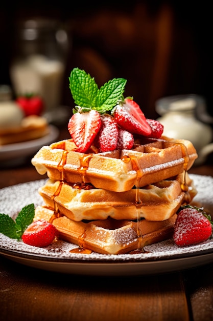 artisanal waffle creations served in an elegant setting Created with generative AI technology