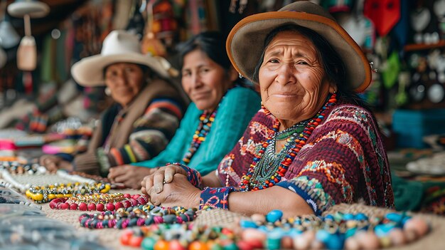 Foto artigiani che vendono gioielli fatti a mano in un mercato in bolivia con il mercato tradizionale e culturale foto
