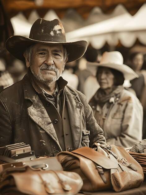 Photo artisans selling handmade leather goods at a market in argen traditional and culture market photo