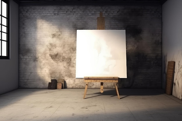 Artist canvas on rustic grunge wall Blank picture mockup AI generated
