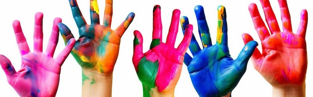 Photo artist colorful child concept finger paint smile art fun hand generative ai