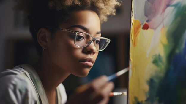 Artist Female AfricanAmerican Young painting the canvas Generative AI AIG22