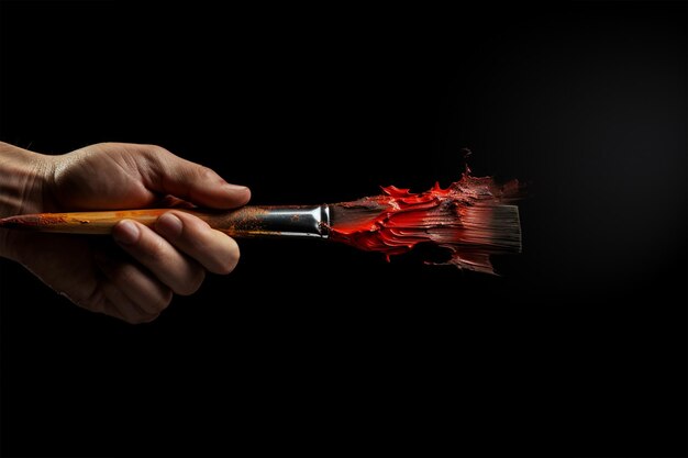 Artist holding a paintbrush on dark background Generated AI