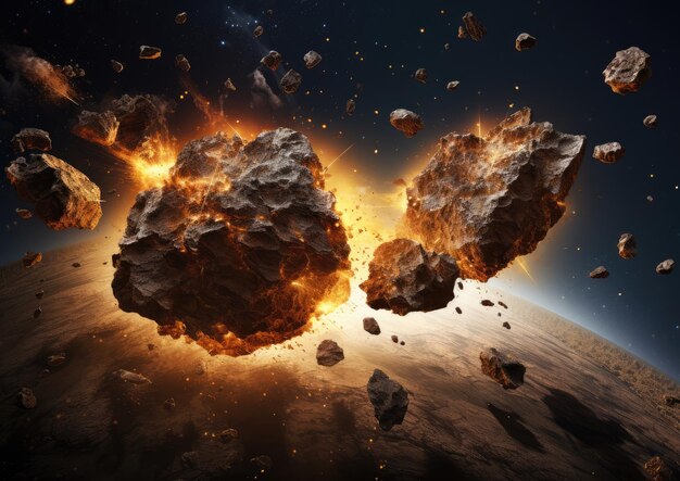 An artist's rendering of an asteroid collision event from ancient times