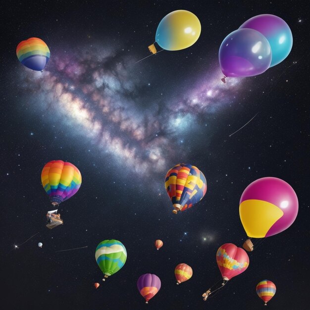 Photo artist's rendering of balloons escaping into the galaxy