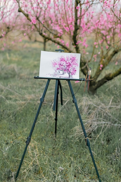 桃園の春の写真とアーティストの三脚