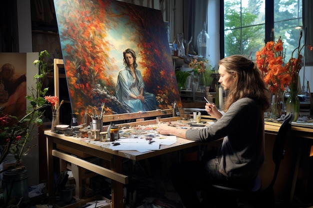 Foto artista nella pittura in studio