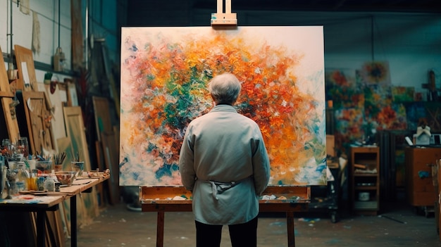 artist in studio painting