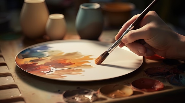 Artist with a brush and a palette creative spirit High quality illustration