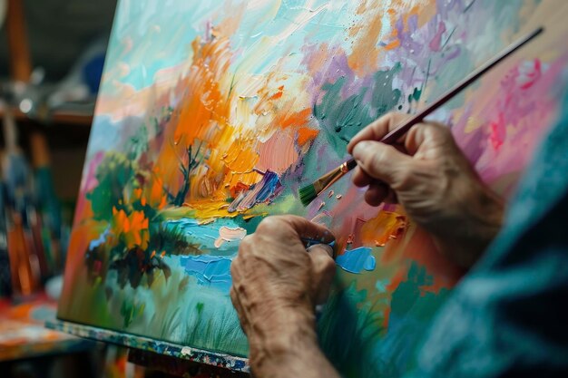 Artist at work on vibrant canvas