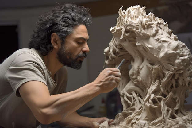 Un artista che lavora alla sua scultura