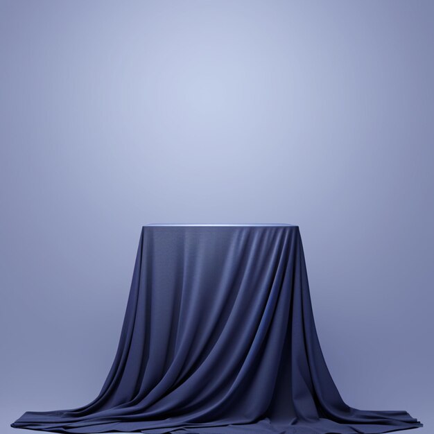 Photo artistic 3d render square on pedestal draped in blue monochrome background for social media post si