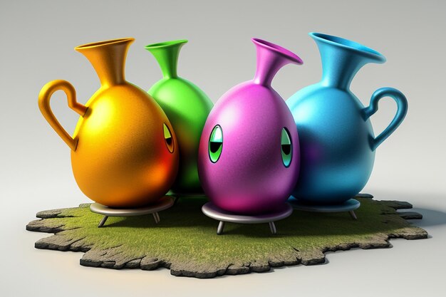 Artistic abstract creative colorful 3d rendering model strange shape ornament decoration